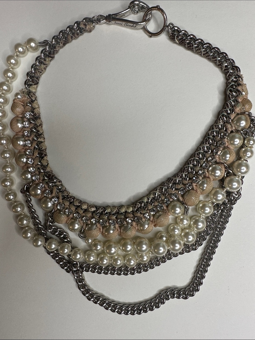 Henri Bendel Pearl, Beige Thread & Silver Multi-Row Necklace